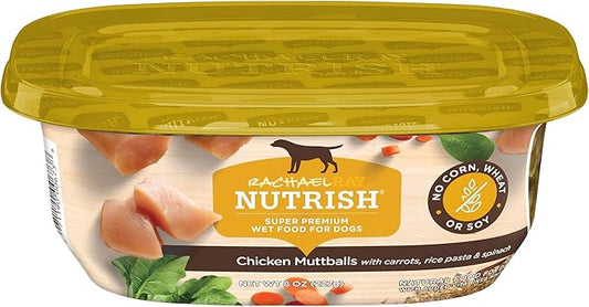 Nutrish Wet Dog Food Chicken Muttballs with Carrots, Rice Pasta & Spinach, No Corn, Wheat or Soy, 8 oz. Tub (Pack of 8) (Rachael Ray)