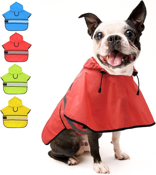 Candofly Dog Raincoat Hooded Poncho - Adjustable Waterproof Dog Rain Jacket Lightweight Reflective Dog Rain Coat Pet Slicker for Small Medium Large Dogs (Small, Bright Red)