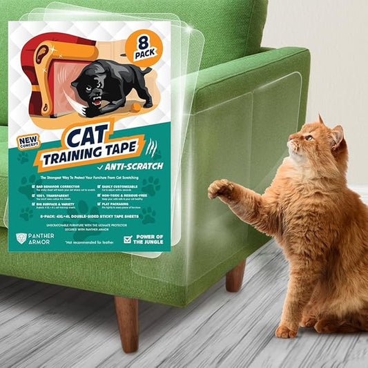 8 Pack Cat Scratch Furniture Protector Tape Sheets ??Double-Sided Sticky Training (4 XL, 4 Large) ??Anti-Scratch Couch & Sofa Guard ??Clear ??Not for Leather, Velvet, Microfiber