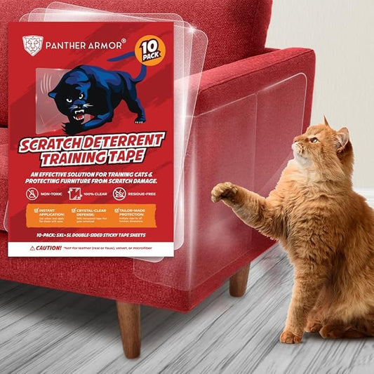 10 Pack Cat Scratch Furniture Protector Tape Sheets ??Double-Sided Sticky Training (5 XL, 5 Large) ??Anti-Scratch Couch & Sofa Guard ??Clear ??Not for Leather, Velvet, Microfiber