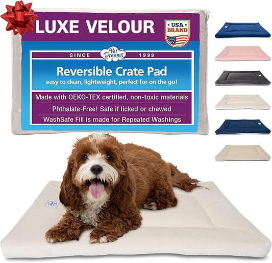 Pet Dreams Dog Crate Pad - Washable Kennel Mat, Crate Pads for Dog Cages, Non-Toxic, Flat Indoor Cat Bed, Fits iCrate 18, 24, 30, 36, 42, 48 Inches (Ivory, X Small, 18")