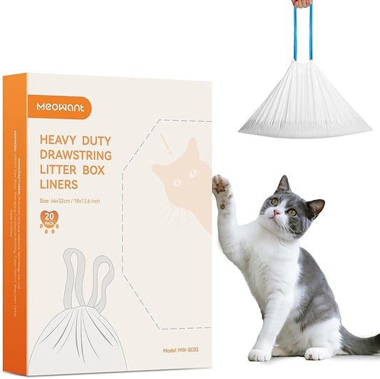 MeoWant Cat Litter Box Liners, Drawstring Receptacles Bags Thickened Waste Bag for MeoWant MW-SC01/MW-SC02 Automatic Cat Litter Box, 20pcs