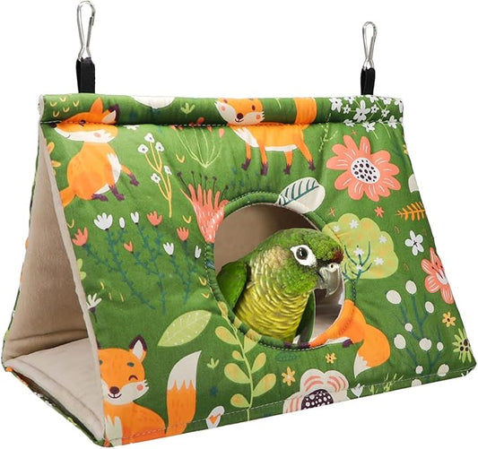 Wontee Bird Nest House Winter Warm Snuggle Hut Bird Bed Hanging Hammock for Parakeets Caique Senegal Quaker Parrots Cockatiels Conures (Large, Green)