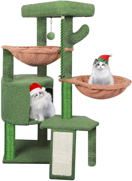 Wang Xin Three Layer Cat Tree with Cat Condo Scratch Pad and Two Hammocks,Green …
