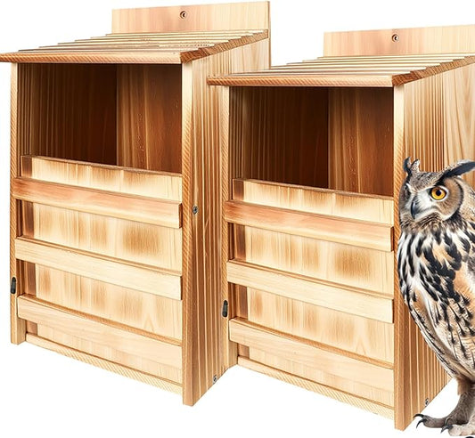 2 Pack Rectangle Owl Houses, Bird Houses for Outside, Wooden Owl Nest Box Large Opening Screech Outdoor Bird's Box, for Wildlife Screech, Barred, Great Horned, Barn Owls, Assembly Required