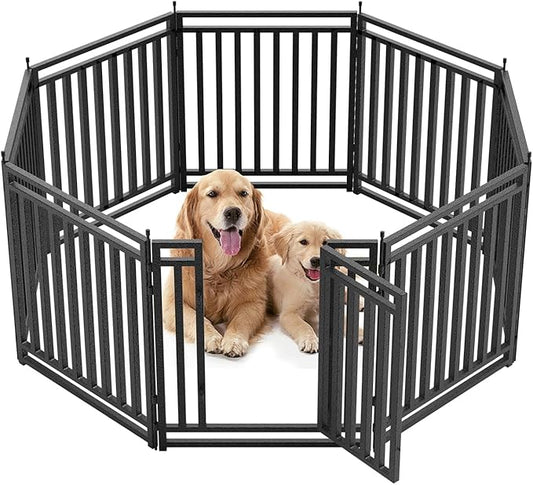 Dog Playpen Metal Dog Fence Outdoor for Yard 32" Height 8 Panels Portable Dog Pen Pet Kennel for RV Camping(Black-Silver)