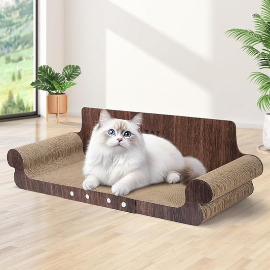 Extra Large Cat Scratcher Bed, 32 Inch Cat Scratching Board Cat Couch, Durable Cardboard Cat Scratcher Lounger, Modern Stylish Cats Bed for Indoor Cats, Furniture Protector