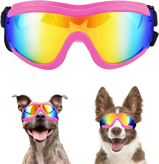 NAMSAN Dog Goggles Medium to Large Breed, Anti-UV Sunglasses for Dogs Large Breeds, Windproof Driving Dog Eye Protection, Doggy Glasses with Elastic Straps, Adjustable, Pink