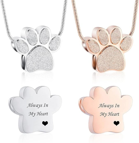 zeqingjw Pet Cremation Jewelry for Ashes Pendant Paw Print Pet Heart Urn Necklace Memorial Keepsake Jewelry for Pet/Dog's/Cat's Ashes