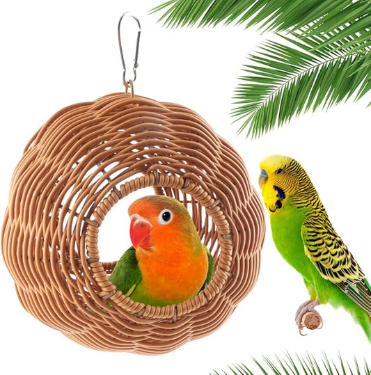 VTurboWay Bird Rattan Nest Chew Resistant Nest Hanging House Parrot Breeding Hideout for Bird Parrot Cockatiel Budgie Parakeet Finch Canary (Double Entrance)