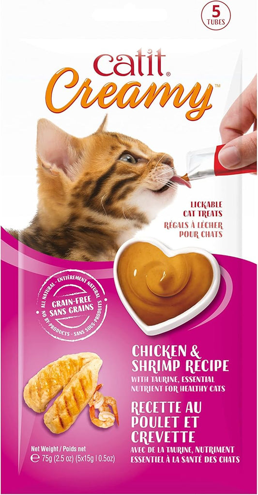 Catit Creamy Lickable Cat Treat ??Hydrating and Healthy Treat for Cats of All Ages - Chicken & Shrimp, 5-Pack
