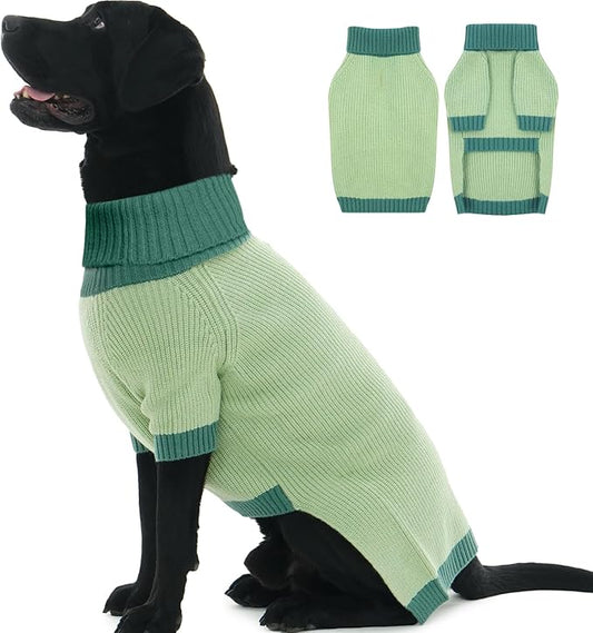 XXXL Dog Sweater, Stretchy Turtleneck Sweaters for Large Dogs Male Female, Soft Dog Pullover Sweater with Leash Hole, Pet Christmas Clothes Holiday for Husky, Golden Retriever, Doberman, Green 3XL