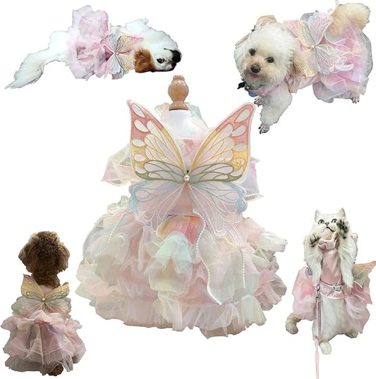 1PC Pink Pet Fluffy Tutu Skirt with Removable Wings for Rabbits, Cats, Dogs, etc. (Pink, X-Small)