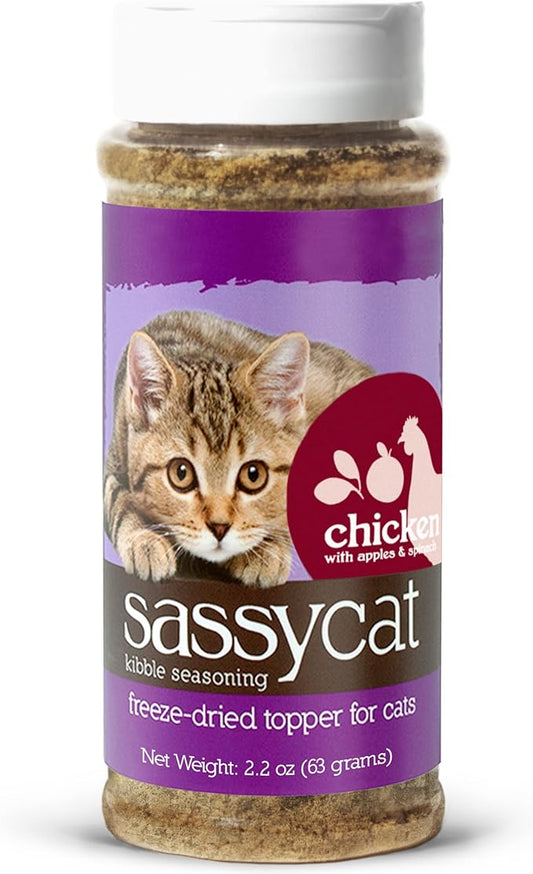Herbsmith Sassy Cat Kibble Seasoning ??Freeze Dried Chicken ??Cat Food Topper for Picky Eaters ??Chicken, Apples, and Spinach