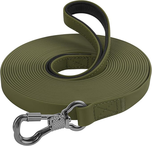 XiaZ Extra Long Dog Leash Waterproof, Training Long Line Lead for Large Medium Small Dogs Outside Walking, Playing, Camping, or Yard (100FT, Olive)