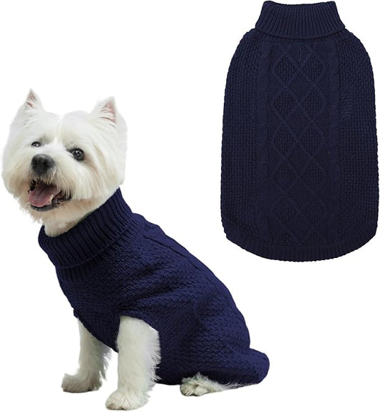 Mihachi Turtleneck Dog Sweater - Winter Coat Apparel Classic Cable Knit Clothes with Leash Hole for Cold Weather, Ideal Gift for Pet in New Year X-Small