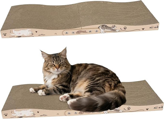 ALLGEAR 33"x13" Extra Large Wave Cat Scratcher Lounge, Scratching Pad for Huge Large, Jumbo Corrugated Cardboard Scratcher Bed, Reversible, Durable, Thick 2.2"??.3", W/Catnip (2 Huge - 4 Large Pads)