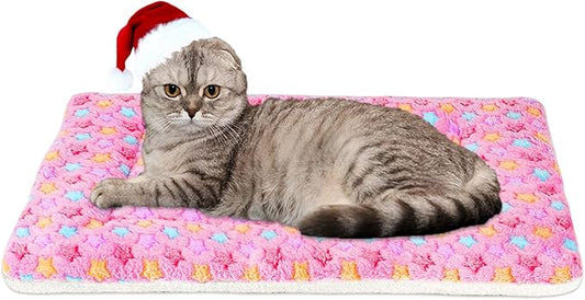 Mora Pets Cat Bed Dog Crate Pad Ultra Soft Pet Bed with Cute Star Print Washable Crate Mat for Small Dogs and Indoor Cats Reversible Fleece Dog Kennel Pad Cat Carrier Mat 14 x 17.5 inch Pink