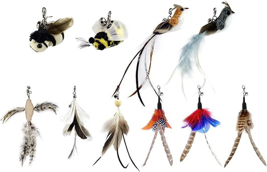 TTcat Cat Feather Toy Replacement Wand Refills, 10 Pcs Simulation Insects Bird Feathers.