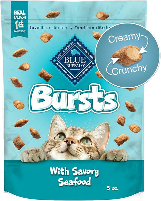 Blue Buffalo Bursts Crunchy & Creamy Cat Treats, Great for Training, Savory Seafood, 5-oz Bag