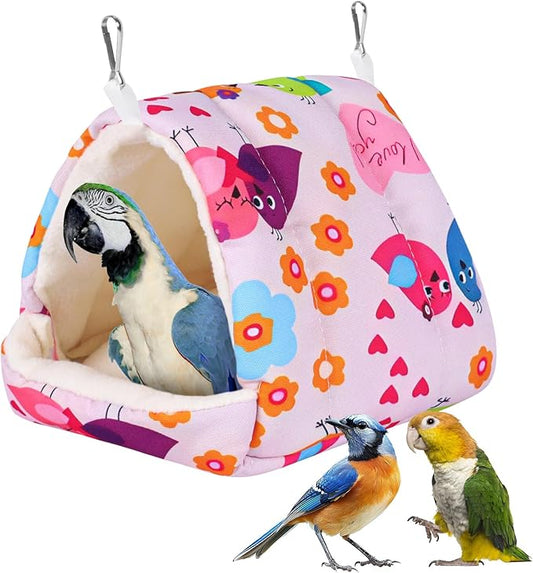 Bird Bed for Cage Warm Winter Nest Hammock with Hanging Hook Cage Accessories for Small Birds Parakeets Cockatiels Love Birds Cockatiels Conures Hamster (Pink, M)