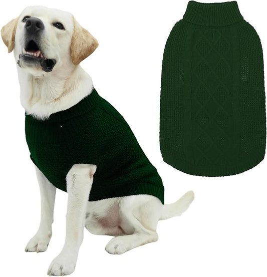 Mihachi Turtleneck Dog Sweater - Winter Coat Apparel Classic Cable Knit Clothes with Leash Hole for Cold Weather, Ideal Gift for Pet in New Year Army Green Medium/Large