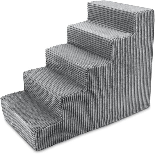 Best Pet Supplies Dog Stairs & Steps - Foam Steps for Small Dogs & Cats, Non-Slip Indoor Balanced Pet Step Support, Dog Ramp, No Assembly, Gray, 5-Step (22.5-inch Height)