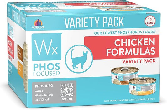 Weruva Wx Phos Focused Chicken Formulas 5.5oz Can Variety Pack, Pack of 12
