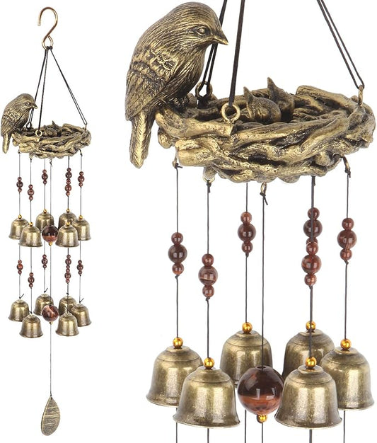 Bird Nest Wind Chime, Bird Bells Chimes with 12 Wind Bells for Glory Mother?™s Love Gift, Garden Backyard Church Hanging Decor, Bronze