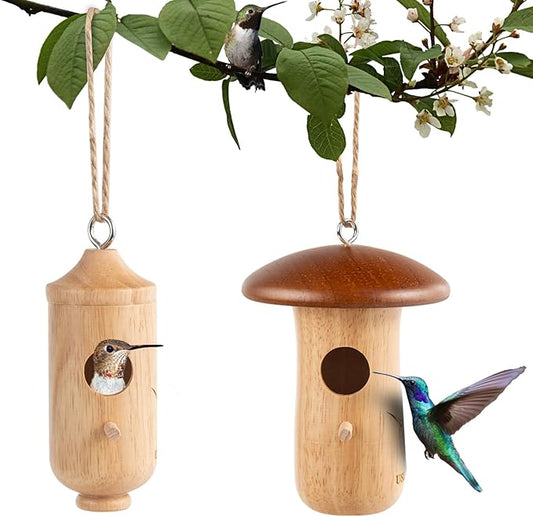 Hummingbird House 2-Pack for Outdoor Garden, Wooden Hummingbird Houses for Outside for Nesting, Birdhouses for Outside, Home Garden Decoration, Gardening Gifts (Attract Hummingbirds to Yard/Patio)