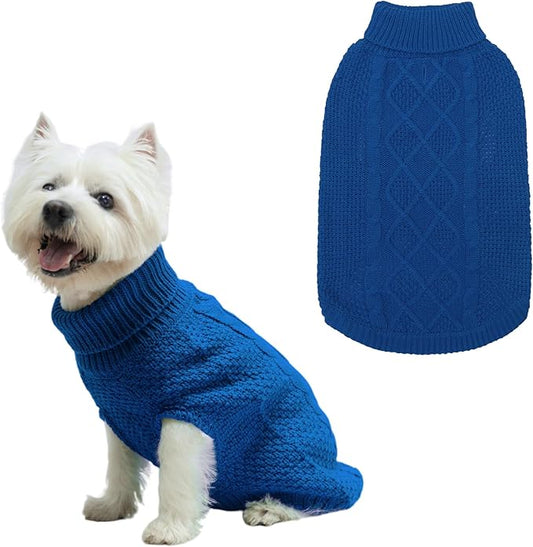 Mihachi Turtleneck Dog Sweater - Winter Coat Apparel Classic Cable Knit Clothes with Leash Hole for Cold Weather, Ideal Gift for Pet in New Year Royal Blue Small