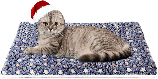 Mora Pets Cat Bed Dog Crate Pad Ultra Soft Pet Bed with Cute Star Print Washable Crate Mat for Small Dogs and Indoor Cats Reversible Fleece Kennel Pad Cat Carrier Mat 14 x 17.5 inch Dark Blue