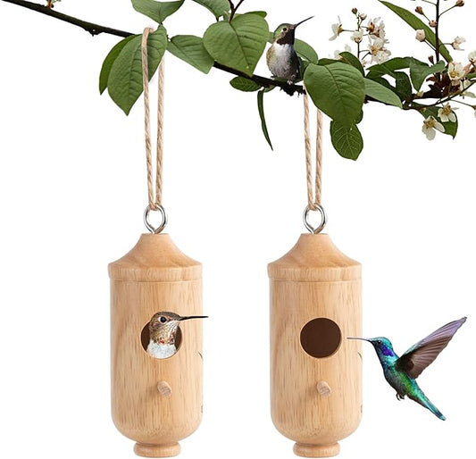 Hummingbird House - Natural Wooden Hummingbird Nesting Houses for Gardening Gifts Home Decoration (Modern)