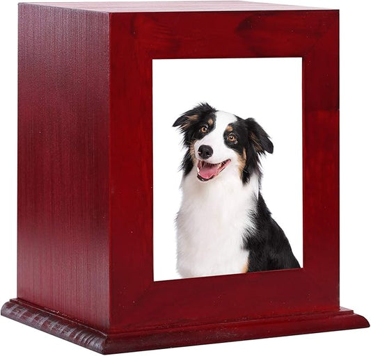 BRKURLEG Wooden Pet Urn for Ashes - Dog & Cat Cremation Keepsake Box with Photo Frame, Memorial Urn for Small & Medium Pets, Handcrafted Pet Ashes Storage Box, Pet Loss Memorial Gift