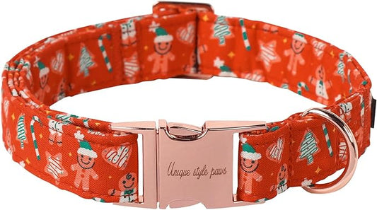 Unique style paws Dog Collar Metal Buckle Collar for Winter Christmas Gingerbread for Small Medium Large Boys Girls Dogs