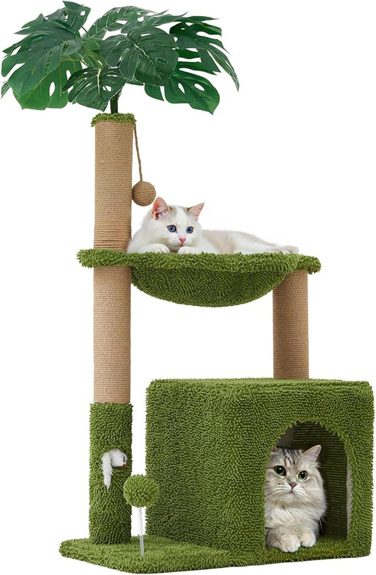 37" Cat Tree Tower for Indoor Cats Multi-Functional Comfy Cat Bed - with Sturdy Scratching Post, Cozy Hammock for Kittens and Small Cats,Cute Cat Tower with Fun Mouse Hole and Toy Ball