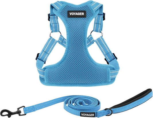 Best Pet Supplies Voyager Adjustable Dog Harness Leash Set with Reflective Stripes for Walking Heavy-Duty Full Body No Pull Vest with Leash D-Ring, Breathable All-Weather - Baby Blue, M
