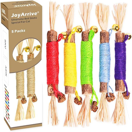 Natural Dried Matatabi Cat Chew Stick with Gall Fruit, Raffia Grass & Bell Cat Ball Toys, Handmade Silvervine Sticks Interactive Catnip Toys for Teething & Entertainment (Size L Color B)