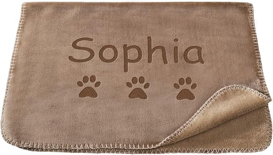 Personalized Dog Blanket with Name and Paw Prints Ultra Soft Flannel Custom Blankets for Bed Couch Car Suit Large Medium Small Dogs Puppies Dogs Cats Gift