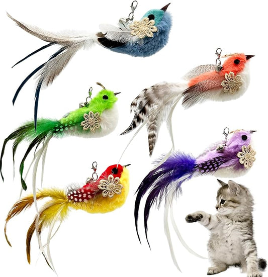 Cat Feather Toys Refill, 5 Pieces Cat Wand Attachments Feathers Bird Toy for Indoor Cats