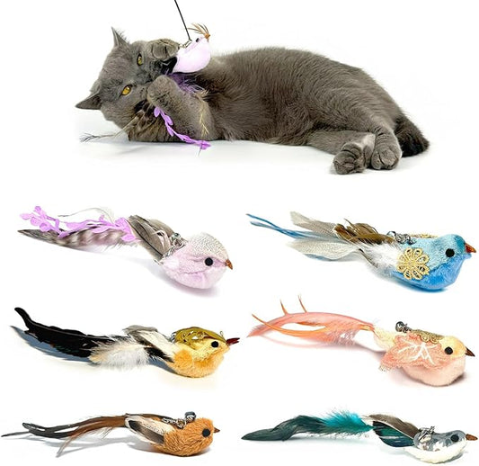 6 PCS Realistic Bird Cat Wand Attachment Toys?“Handcrafted Feather Toys for Interactive Indoor Play?“Engaging Cat Accessories Ideal for Wands Toy Refill & Home Décor