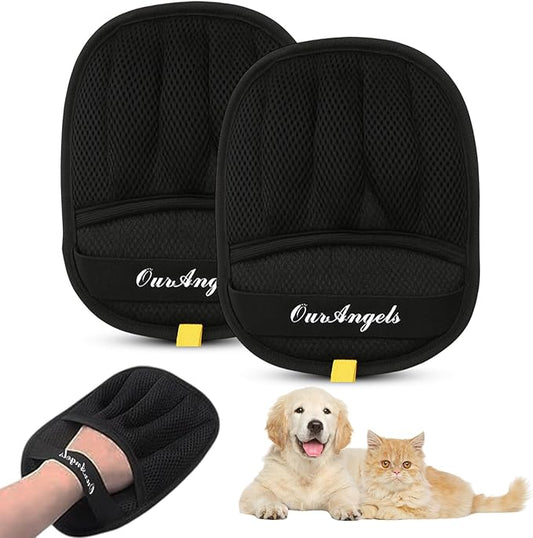 Pack of 2 Electrostatic Pet Hair Removal Gloves ??5 Finger Reusable Grooming Gloves for Dogs and Cats ??Gentle Fur Remover for Furniture, Sofa, Car and Clothes