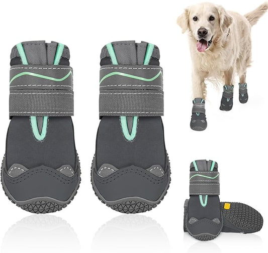 SlowTon Dog Shoes for Large Small Medium Dogs - Waterproof Dog Boots for Summer Hot Pavement, Paw Protector for Outdoor Walking Winter Snow, Anti-Slip Rubber Dog Booties for Hardwood Floor (Grey, 6)