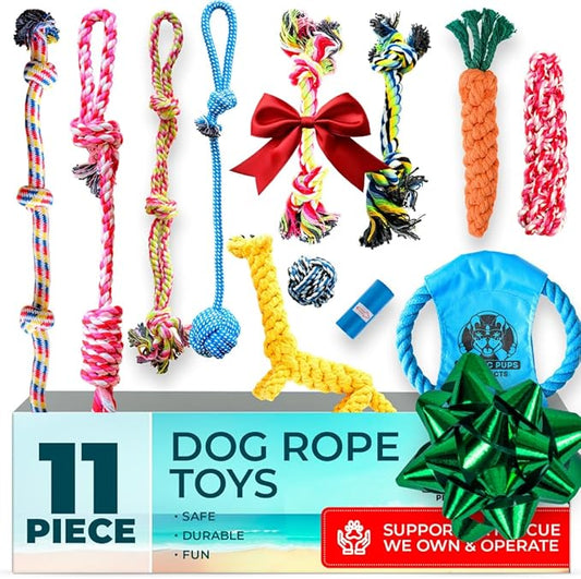 Pacific Pups Products Dog Rope Toys for Medium Dogs 11 Pack - 11 Dog Toy Pack & Puppy Teething Rope Tug of War Dog Toys, Chew Toys to Keep Them Busy, Puppy Chew Ropes