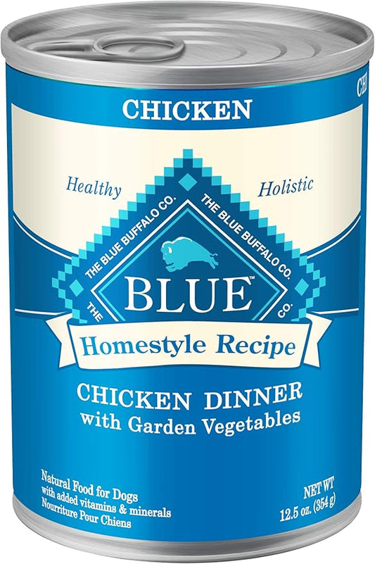 Blue Buffalo Homestyle Recipe Adult Wet Dog Food, Made with Natural Ingredients, Chicken Dinner with Garden Vegetables, 12.5-oz Can (Pack of 12)