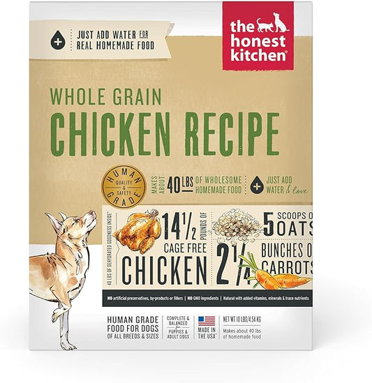 The Honest Kitchen Human Grade Dehydrated Whole Grain Dog Food ??Complete Meal or Topper ??Chicken 10 lb (makes 40 lbs)