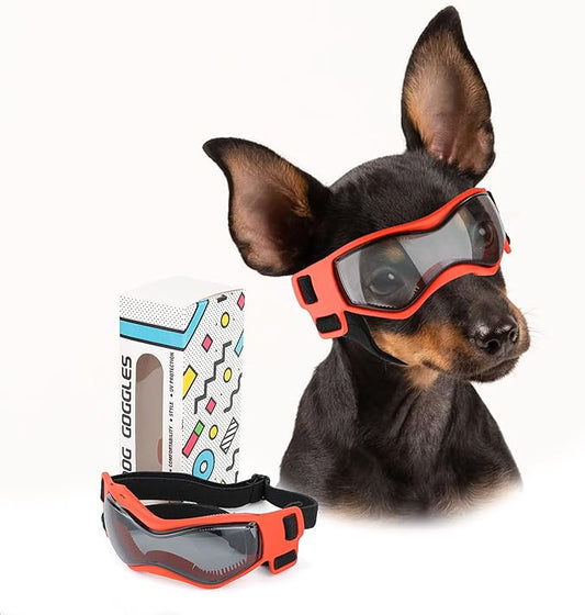 PETLESO Small Breed Dog Goggles, Sunglasses with UV Protection for Outdoor Riding & Driving, Orange