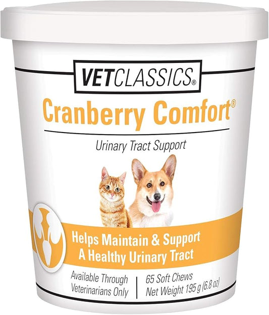 Vet Classics Cranberry Comfort Urinary Tract Pet Supplement for Dogs, Cats ??Maintains Dog Bladder Health, Cat Bladder Control ??Pet Supplements for Incontinence ??65 Soft Chews