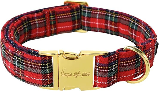 Unique style paws Dog Collar Scottish Plaid Black Red Metal Buckle Durable Puppy Collar Christmas for Small Medium Large Boys Girls Dogs