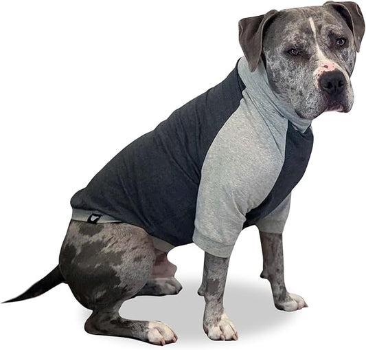 Tooth & Honey Large Dog Pullover Shirt ??Breathable Cotton & Spandex with Full Underbelly Coverage ??Dark & Light Grey Summer Dog Shirt for Allergy Relief (XX-Large)
